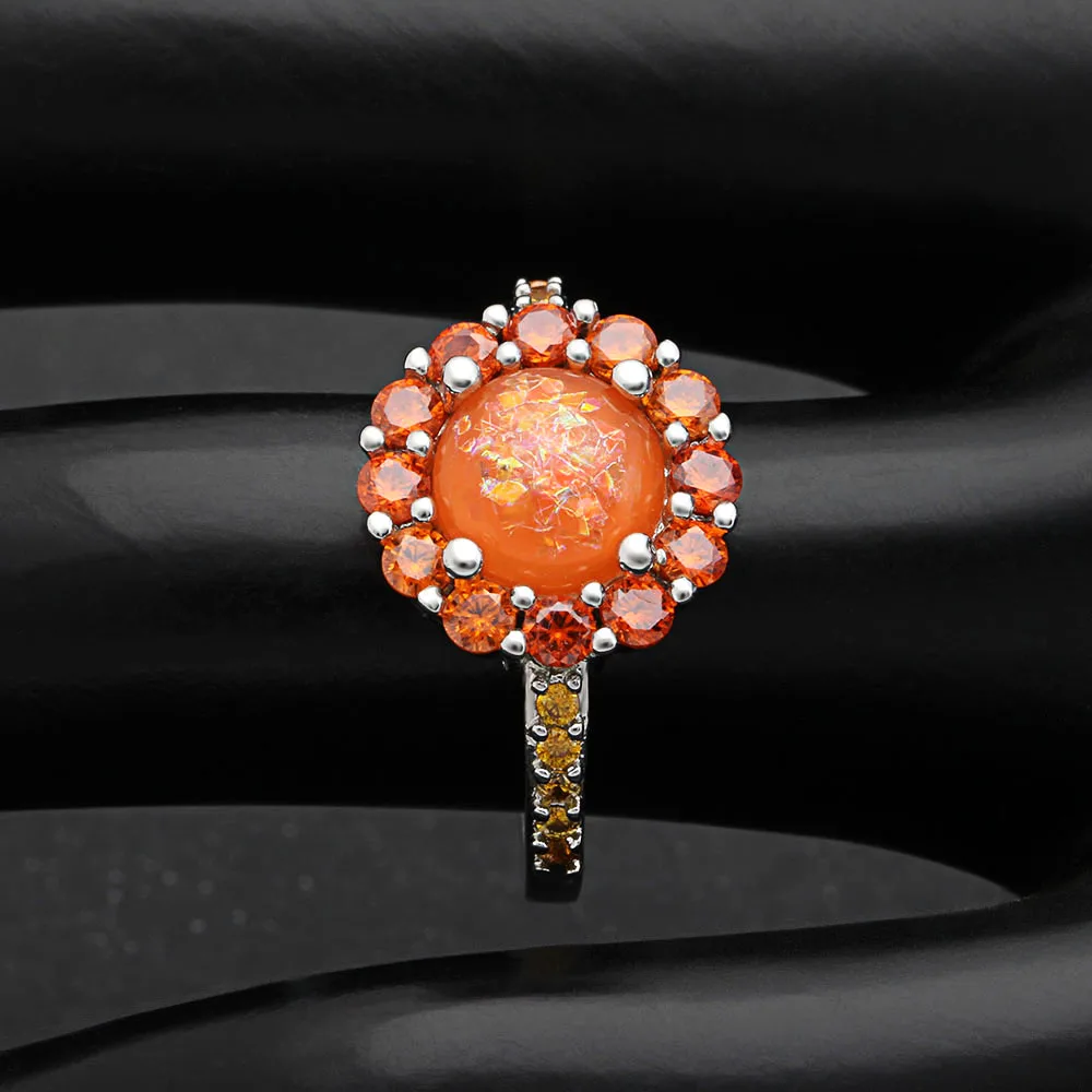 Hainon 2017 New arrival Red Opal Rings Beautiful Flower Silver Color Fire Opal Rings For Women Wedding Gift Luxury Jewelry