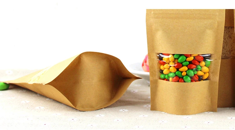 

18*26+4cm 300pcs Stand Up Clear Window Brown kraft paper bags with Zipper lock for Food/Tea/Nut/Coffee Resealable Packaging Bag