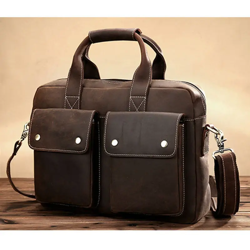 100%Genuine Leather Men Briefcase Messenger Bags Crazy Horse Leather Business Bag Male Leather Briefcase Men Laptop Bags Tote