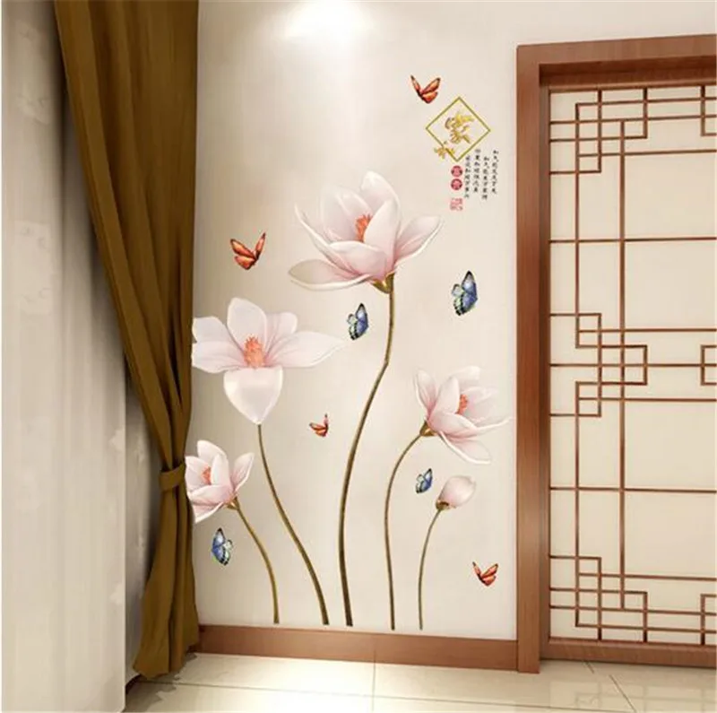 3d vivid flower butterfly wall stickers living room bedroom TV Background wall decals mural arts home bedroom decor