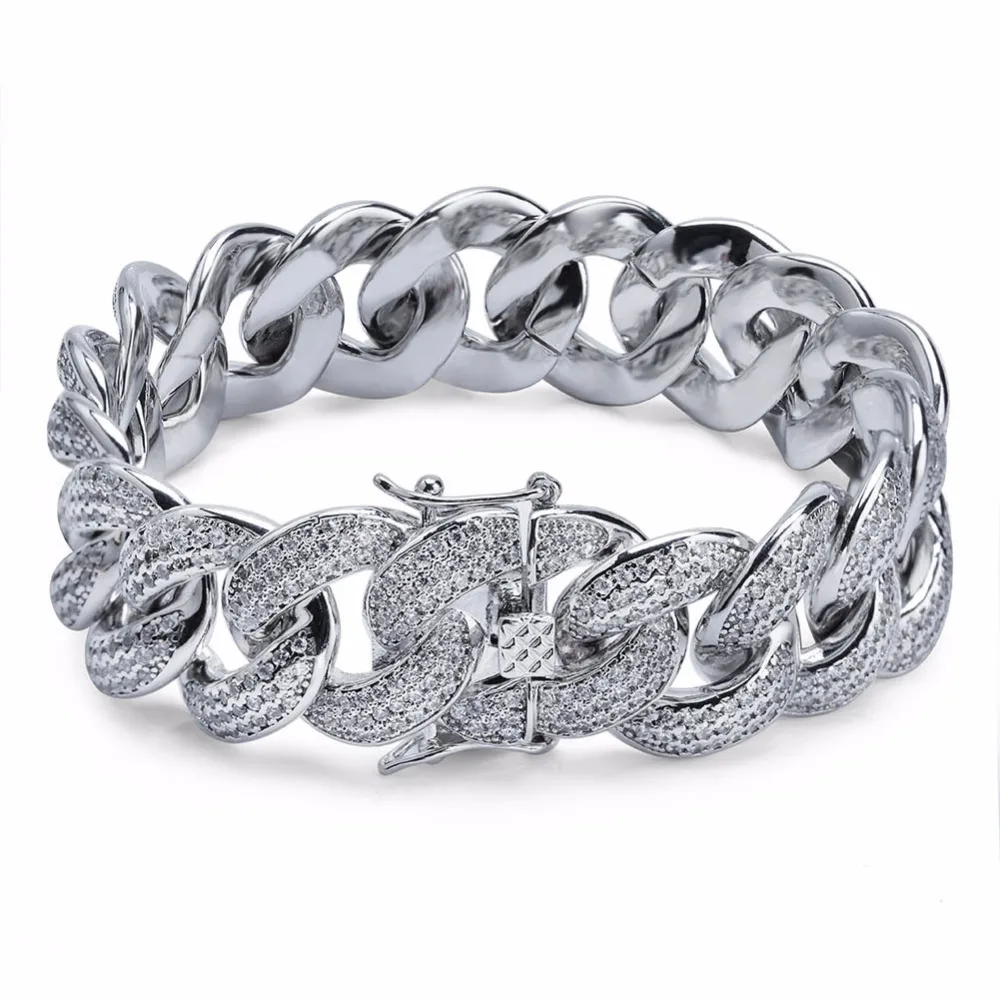 

Hip Hop AAA Cubic Zirconia Paved Round Miami Cuban Chain Bracelet Men Hip Hop Bling Iced Out CZ Rapper Bracelets Jewelry