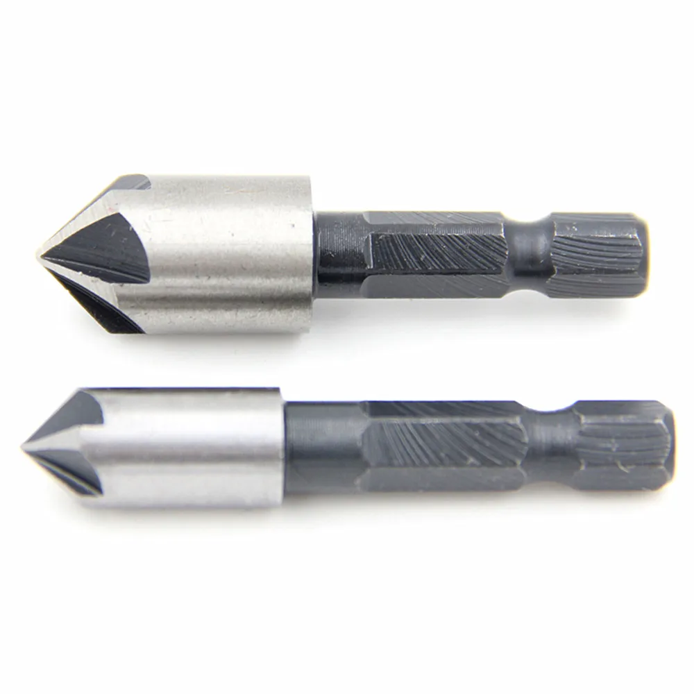 Conjunto de broca de chanfro 5 peças, 1/4 ''haste 5 flauta chanfro conjunto misto cortador banco broca ferramenta carpintaria profissional ferramentas