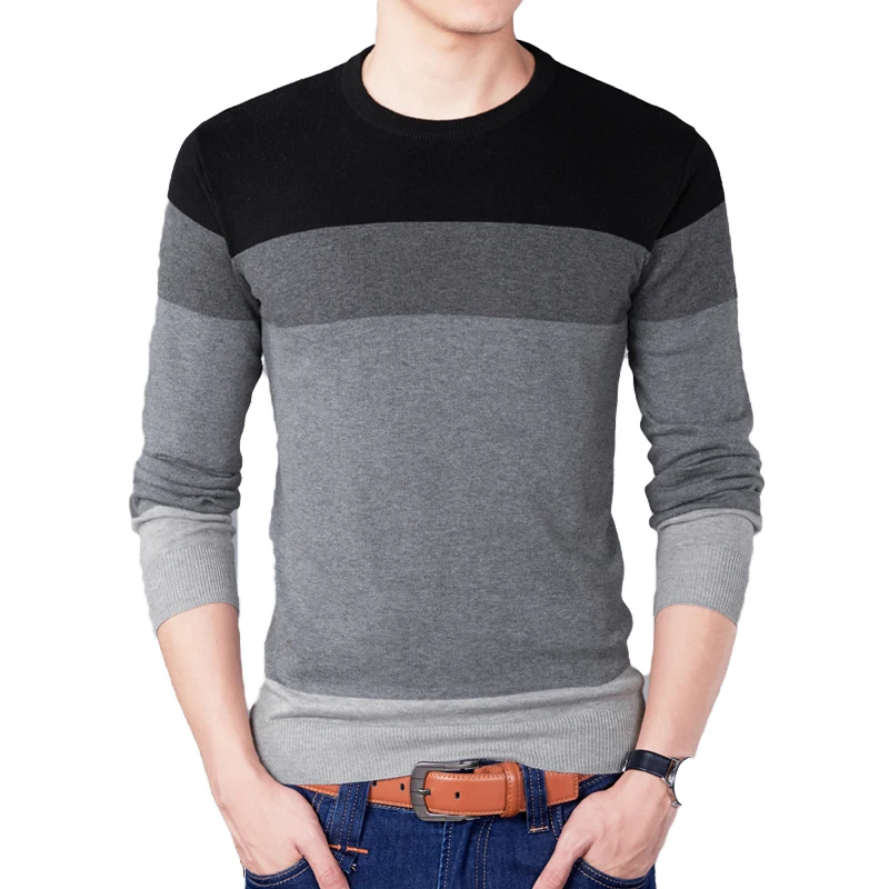 

2023 Autumn Fashion Brand Casual Sweater O-Neck Striped Slim Fit Mens Sweaters Pullovers Men Pull Homme Contrast Color Knitwear