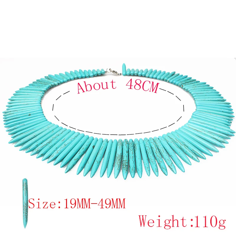 CAMDOE DANLEN Fashion Women Necklaces Howlite Turquoises Strip Shape Gem Vintage Necklace 48CM Long Statement Necklace Pendants