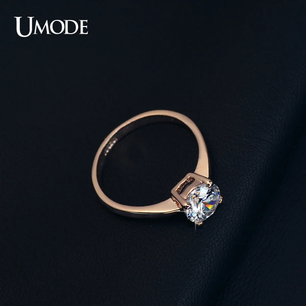 UMODE Rose Gold Color 4 Prongs 1.25 Carat Single CZ Shiny Stone Simple Engagement Rings JR0136A