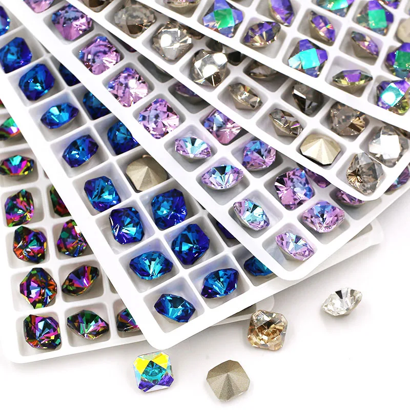 New arrival glass pointback rhinestones high quality Square octagon crystal glue on rhinestones for nail/earring