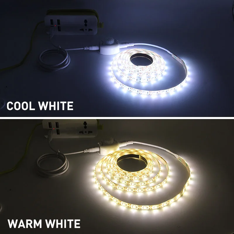 0.5m-3m USB Motion Sensor LED Strip Light Cupboard Wardrobe Bed Lamp Waterproof IP65 Warm White Flexible LED Strip 5V Tape