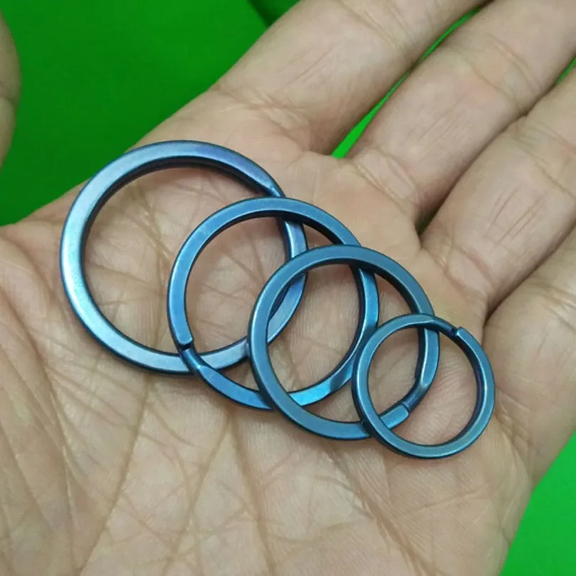 10PCS Blue Pure Titanium Split Ring TC4 Keyring Double Loop Key Chain Holder Hanging Buckle Outdoor Camping Accessories J211