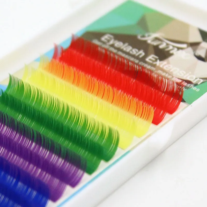 12Rows C/D Curl Rainbow Color Eyelash Extension 0.1mm Thickness Colorful Individual Lashes Makeup