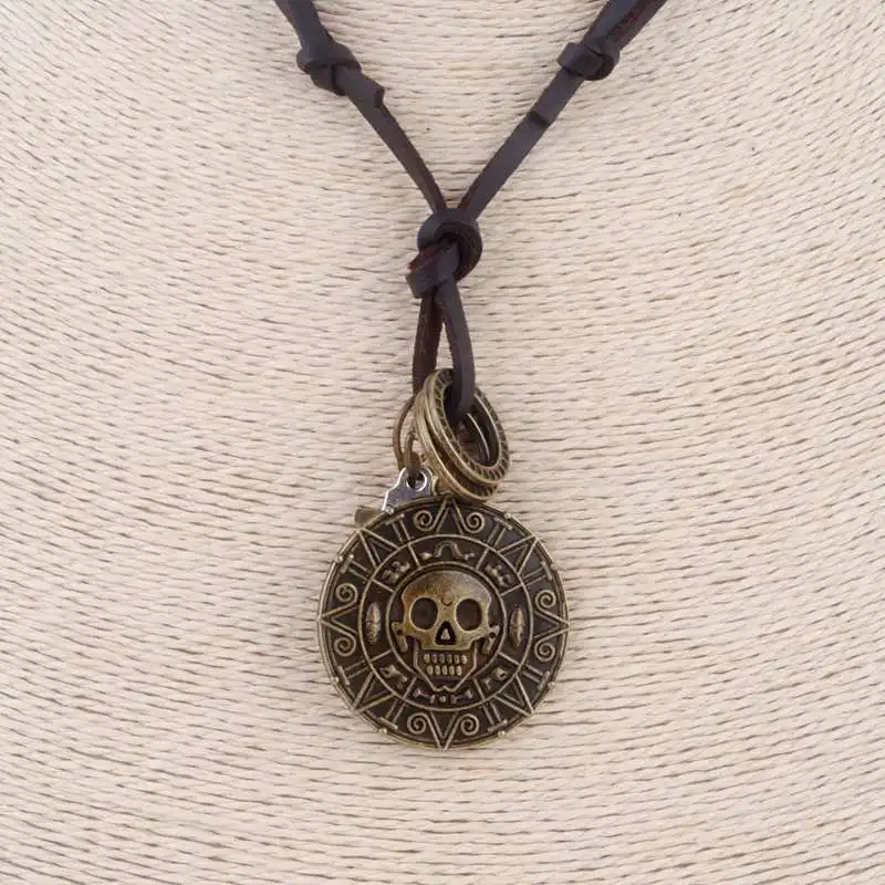 Wholesale New Rock Maxi Leather Aztec Coin Necklace Pirates Of The Caribbean Pendan Wingtst Hourglass