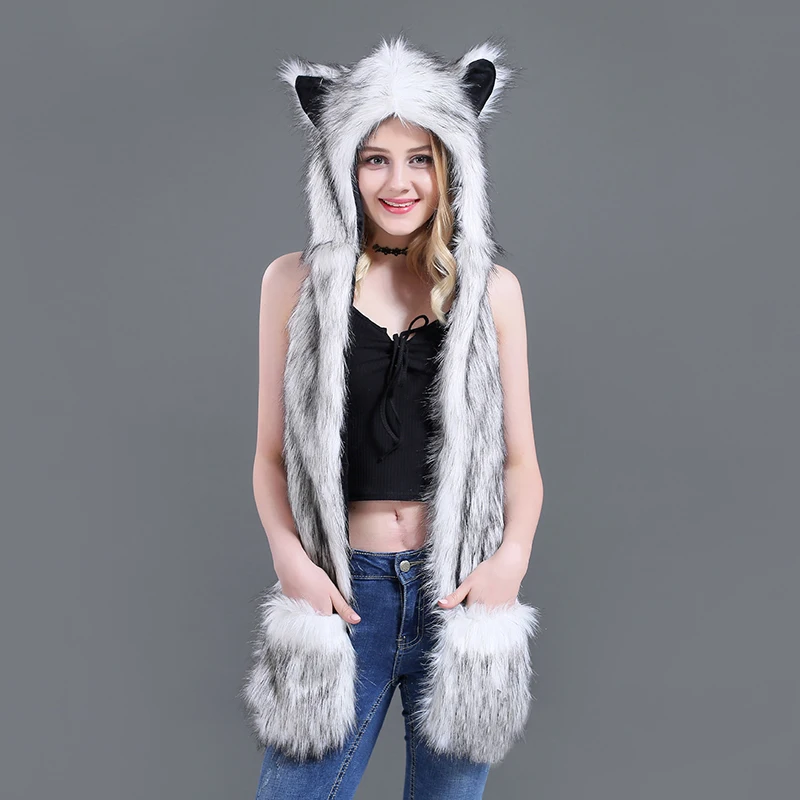 New fashion faux fur hat funny fur cap cartoon animal hat autumn and winter warm comfortable cute unisex novelty hat