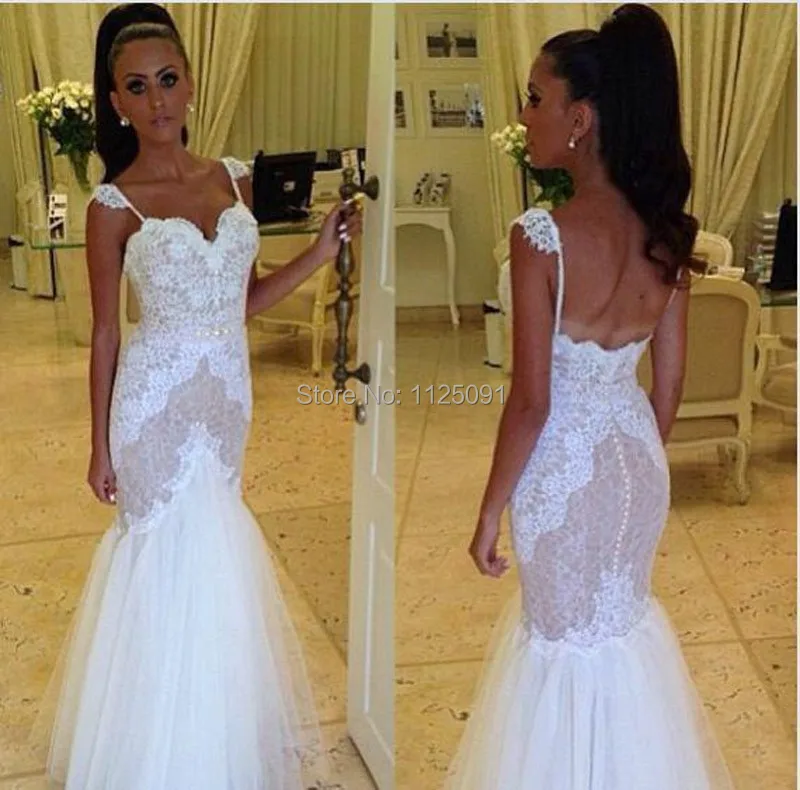 Mermaid Wedding Dress with Lace and Organza Fabric Spaghetti Strap Backless Luxurious Design New vestido de noiva