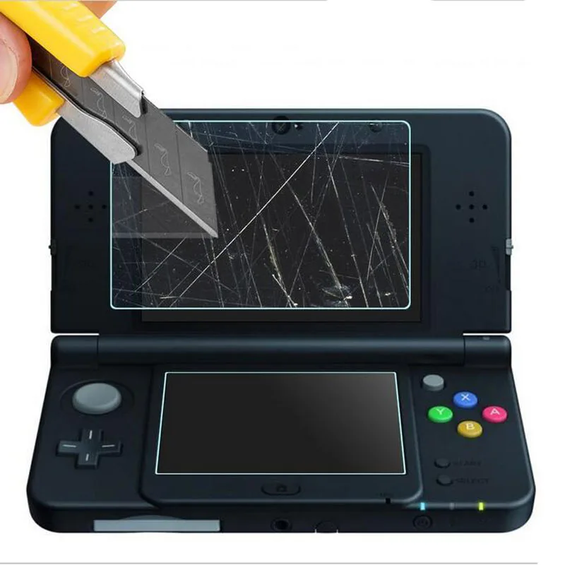 Top Tempered Glass LCD Screen Protector+Bottom PET Clear Full Cover Protective Film Guard for Nintendo Small New 3DS Console