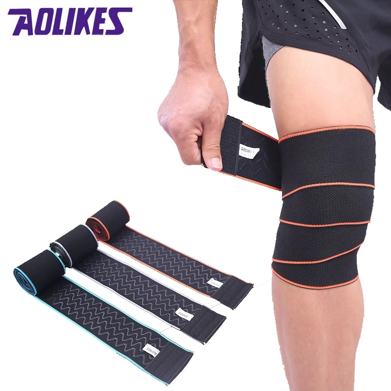 AOLIKES 2 Pcs 150*8 CM Sports Wrapped Compression Protective Knee Bandages Elastic WeightLifting Fitness Prevent Knee Sprain