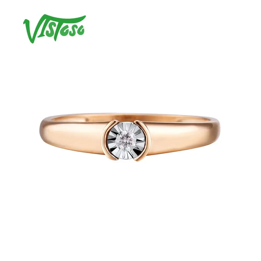 VISTOSO Pure 14K 585 Two-Tone Gold Sparkling Illusion-Set Miracle Plate Diamond Ring For Women Anniversary Trendy Fine Jewelry