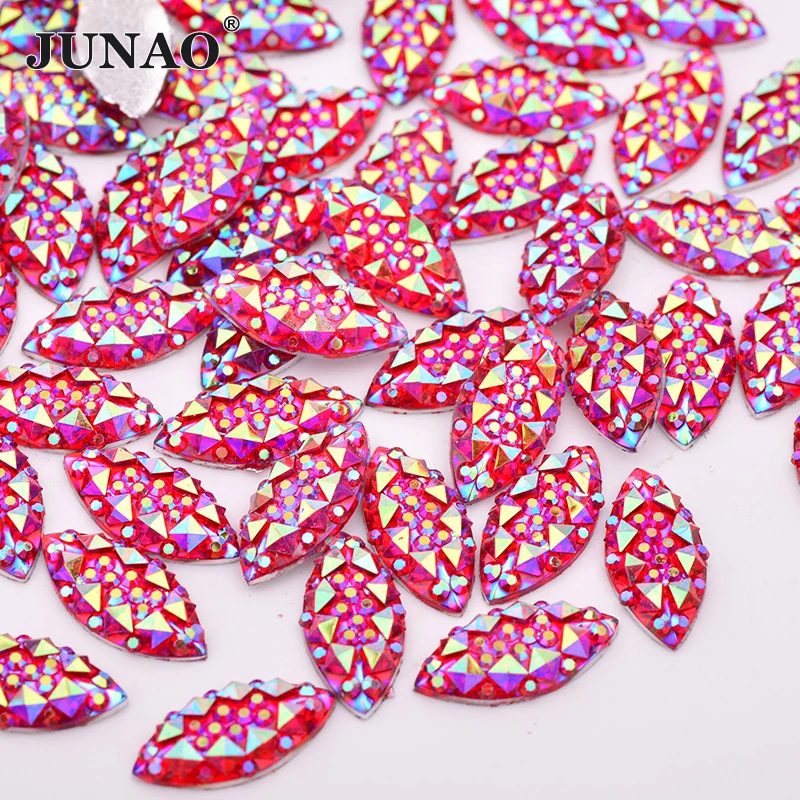 JUNAO Wholesale 2000pcs 7*15mm Silver Flatback Resin Rhinestone Bulk Packing Horse Eye Crystal Stones Non Hotfix Strass