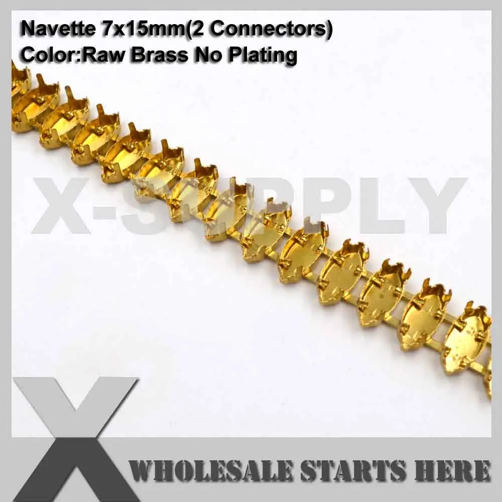 

7x15mm Navette Boat Hollow Empty Cup Chains with Two Connectors for Craft/Shoe/Jewelry/Apparel