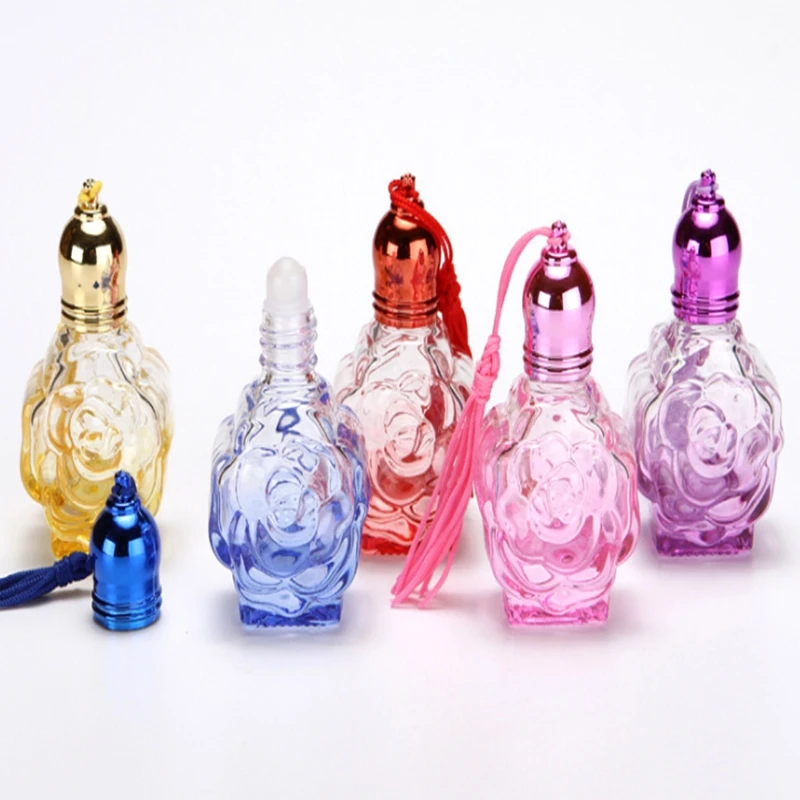 700pcs/lot Fast shipping 10ML Rose Flower shape Roller Glass Perfum Bottles 10CC Empty Roll on Bottles