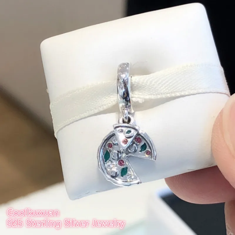 

Autumn 925 Sterling Silver Passion for Pizza Dangle Charm, Green Enamel Fit Original Pandora Charms Bracelet DIY jewelry