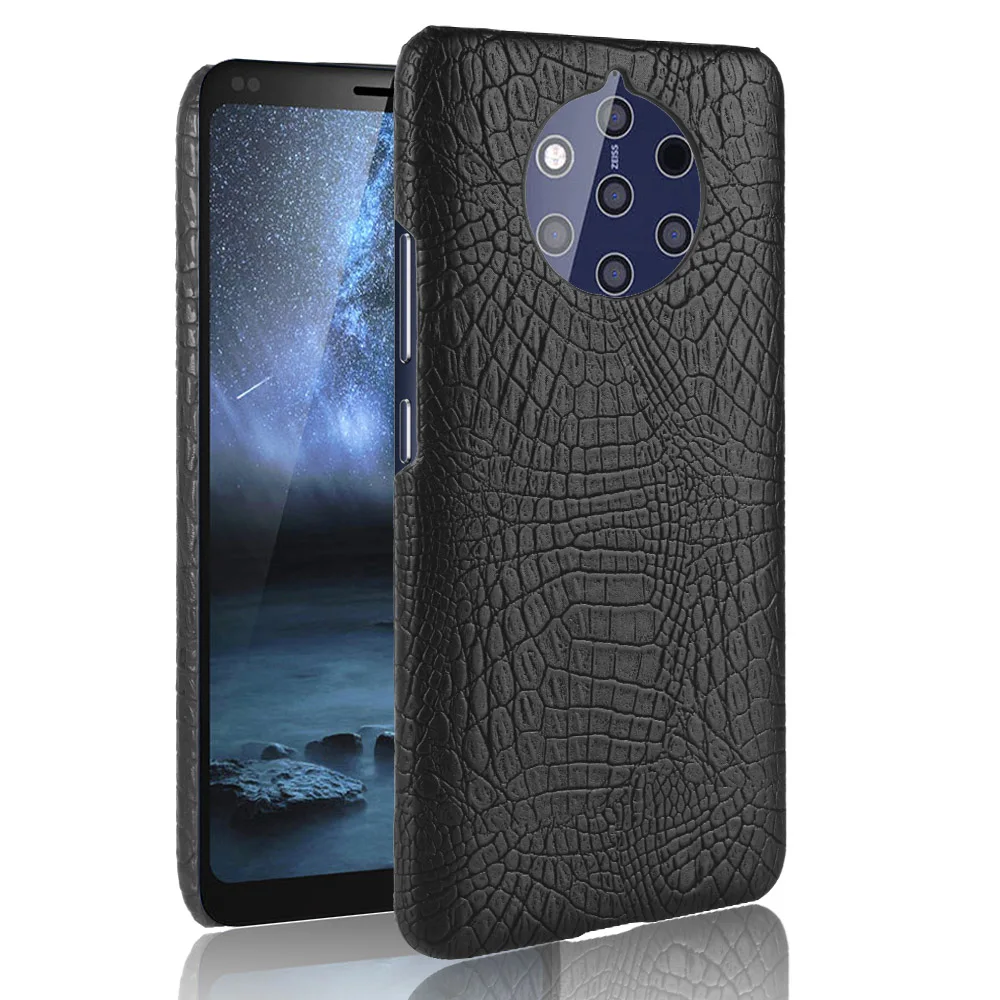 For Nokia 9 PureView Pure View Case Retro PU Leather Hard Crocodile Skin Back Cover For Nokia 9 PureView TA-1094 Phone Bag Cases