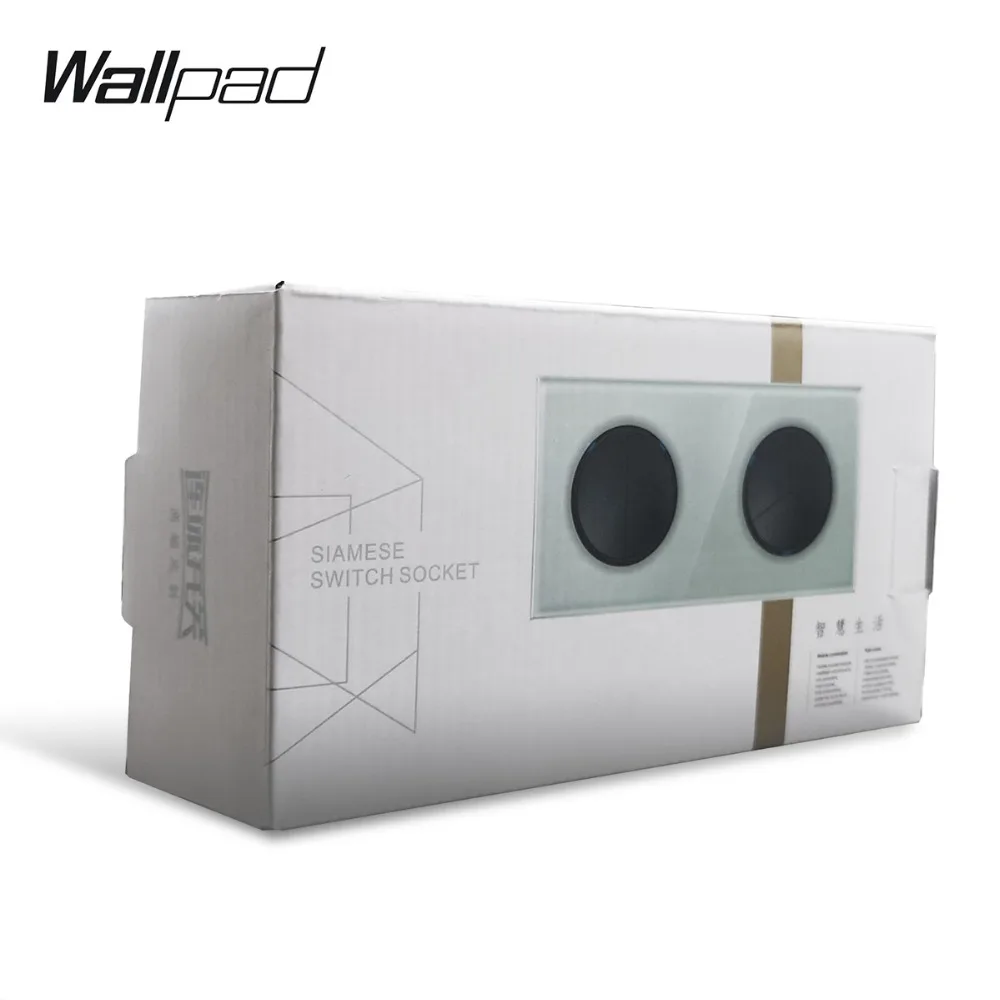 Wallpad L6 Black Metal Double EU Schuko Wall Electrical Power Socket Satin Aluminum Frame Dual Plate, 172 * 86 mm