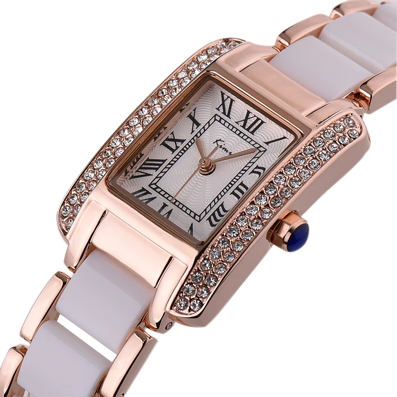 

Quartz Waterproof Lady Watch with Rectangular with diamond Gold-plated Fashion simulated ceranmics Watch for Women