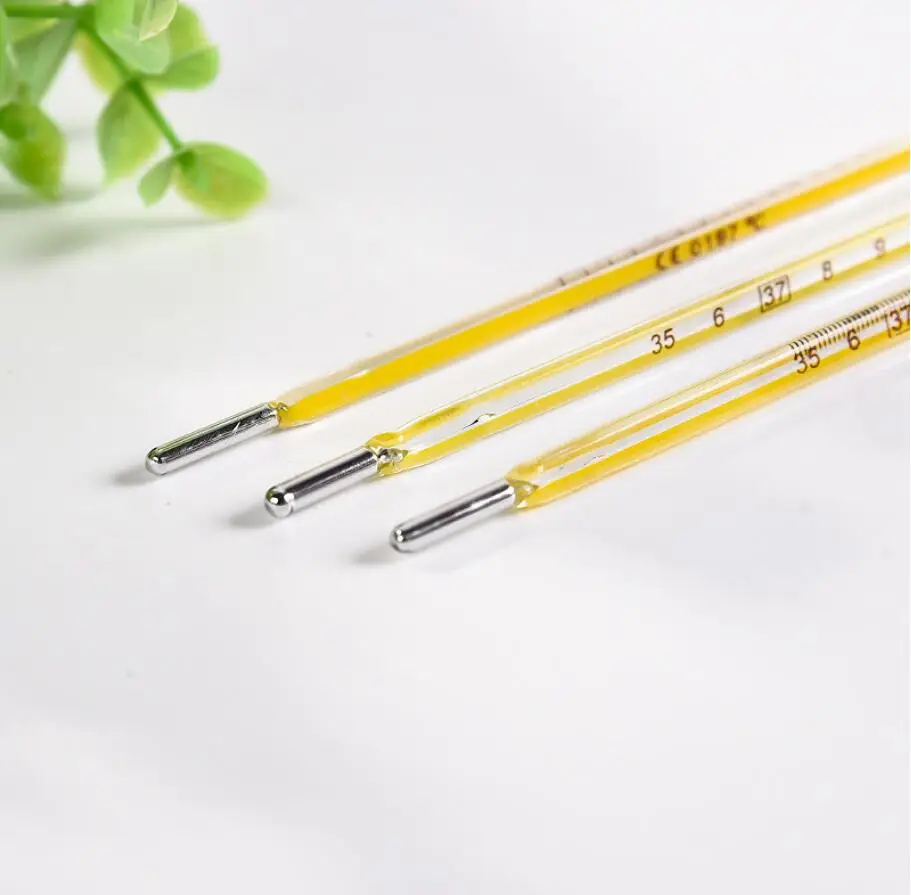 12Pieces High Quality A Level Medical Classic Traditional  Glass Clinical Armpit Thermometer  Thermometer Yellow