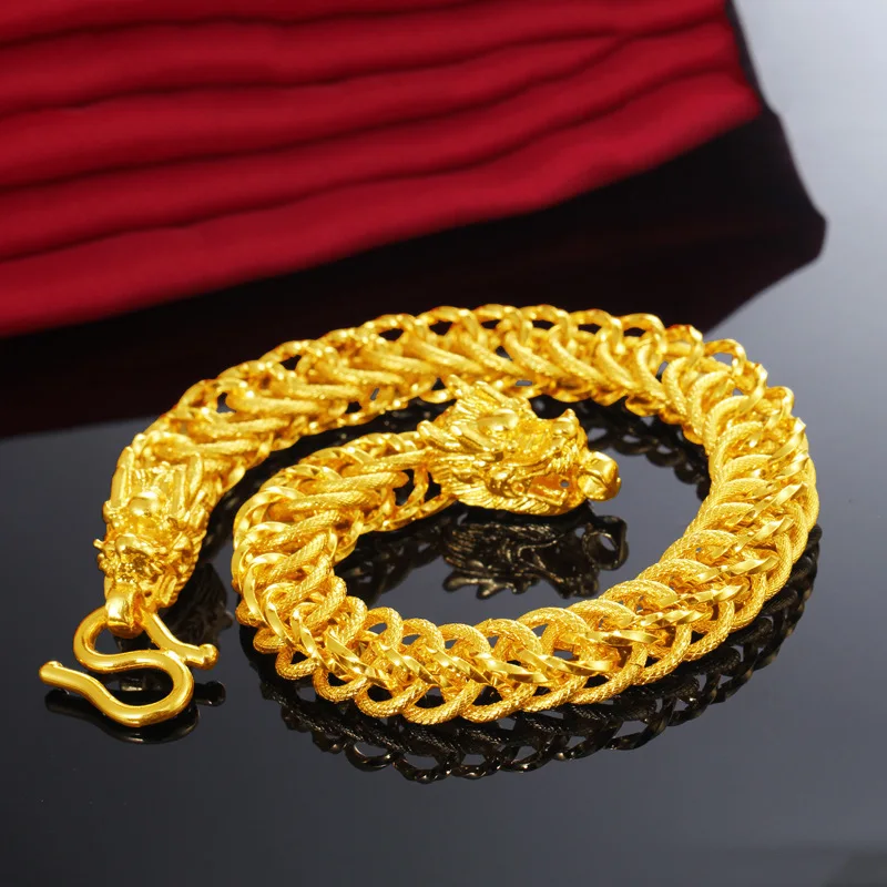 Hip Hop Mens Bracelet Yellow Gold Filled Massive Mesh Link Wrist Chain for Male Gift