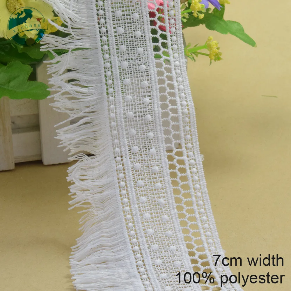 7cm Width White Polyester Embroidery French Lace Ribbon Fabric Guipure Diy Trims Warp Knitting Dress Sewing Accessories#3715