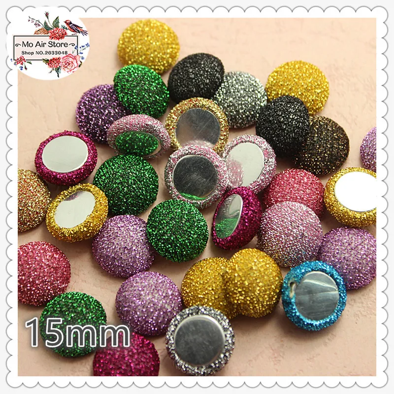 50 pz Mix Color Flatback tessuto lucido ricoperto bottoni rotondi giardino di casa artigianato Cabochon Scrapbooking fai da te 15mm