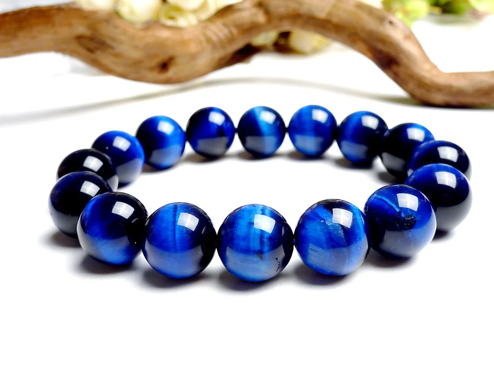 Natural Blue Tiger Eye Royal Gemstone Round Beads Bracelet Women Tigers Eye Men Crystal 14mm 16mm Drop Shipping AAAAA