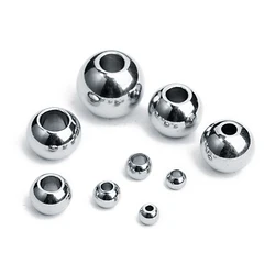 10-100pcs/lot 3mm 4mm 6mm 8mm 10mm Round Rhodium Tone Stainless Steel Big Hole Beads Metal Spacer Beads for DIY Jewelry Making