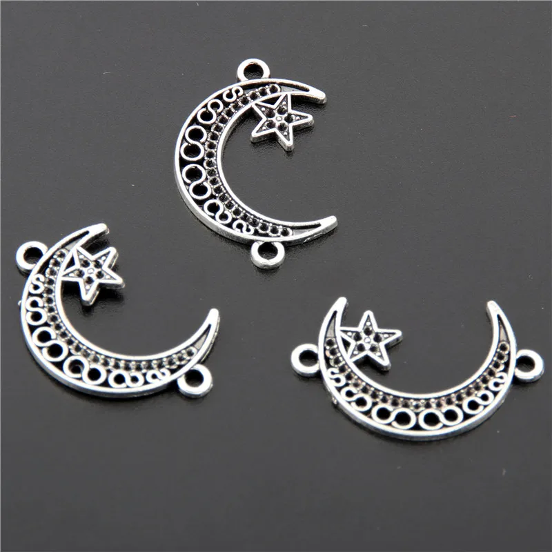 30pcs  Silver Color Connector Moon Star Charms Pendant For Jewelry Making Bracelet Accessories DIY Handmade A2691