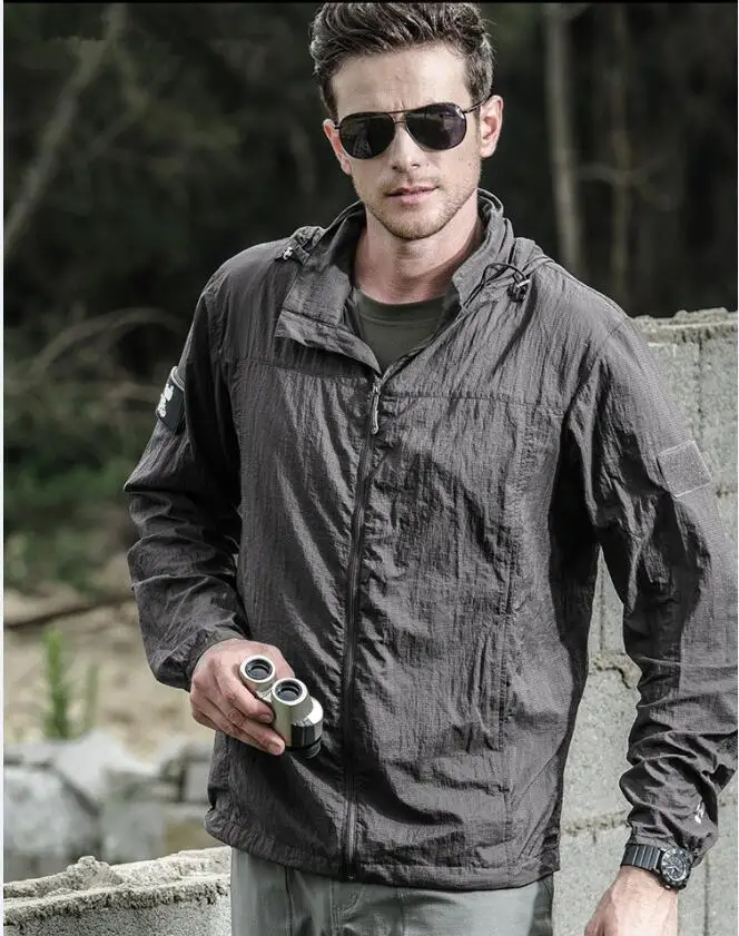 Lightweight Tactical Jacket Men Summer Breathable Thin Hooded Raincoat Military Portable Waterproof Windbreaker Army Skin Jacket