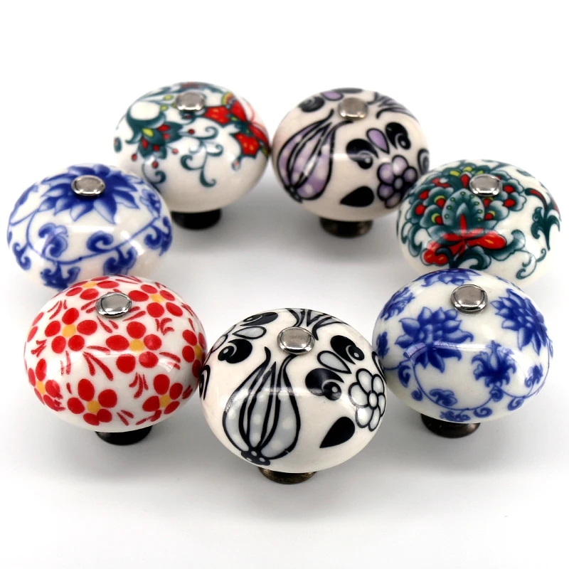 4PCS Unique Design Hand Painted Cabinet Knob Ceramic Dresser Drawer Pulls & Handle