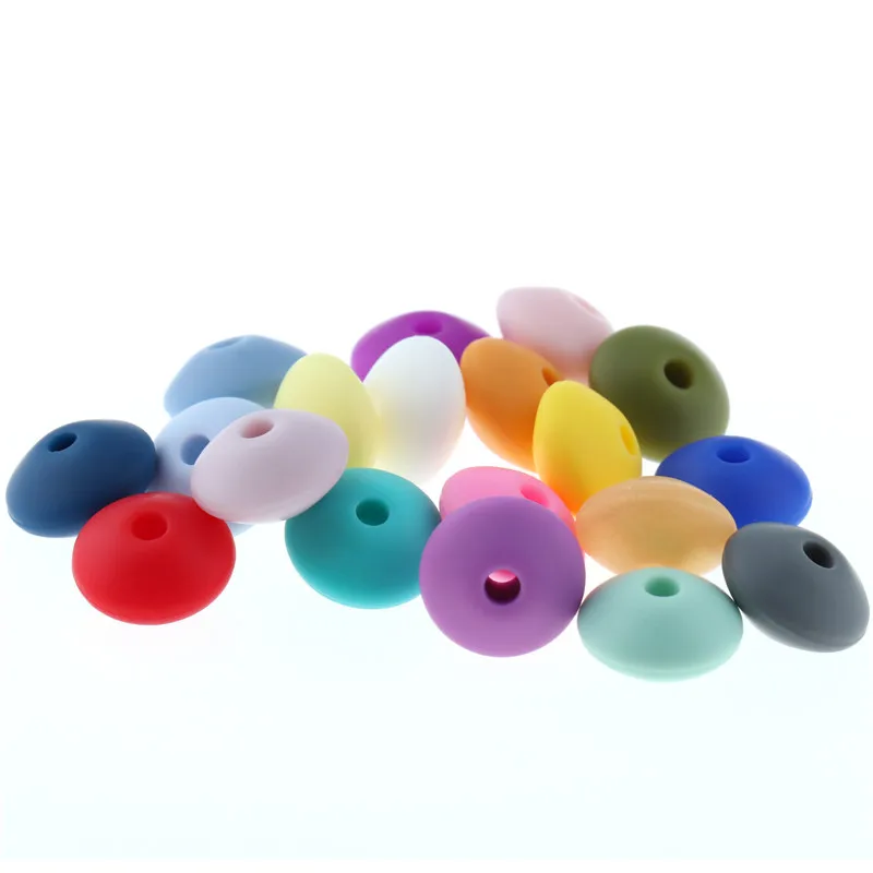 

500pc Silicone Abacus Teething Beads Spacers Silicon Teether Beads Necklace Lentils Food Grade Baby Silicone Bead 12*7mm