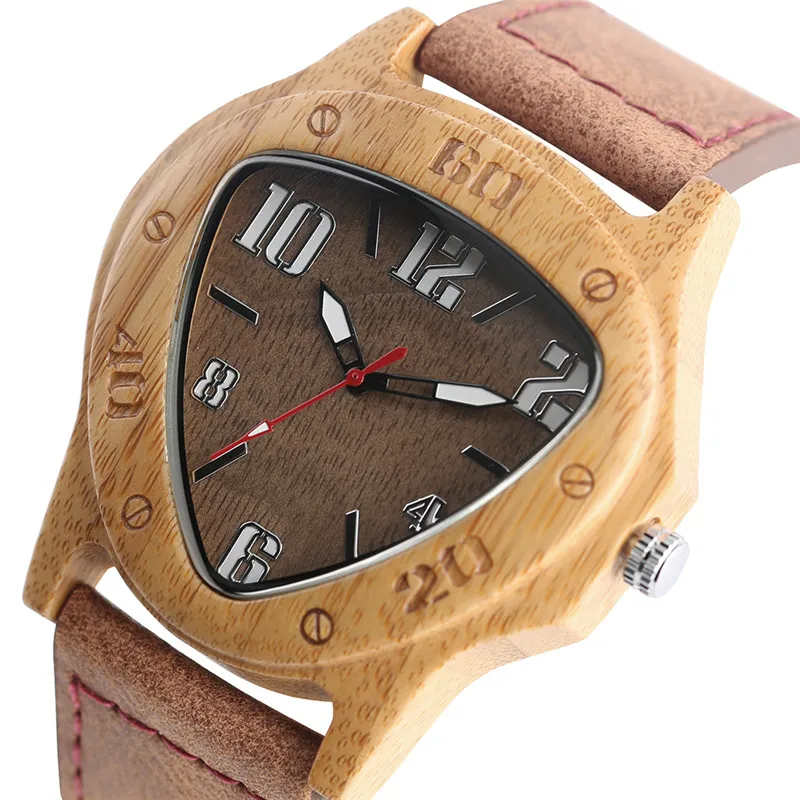 Unique Wooden Watches for Men Sport Racing Design Geometric Triangle Man's Quartz Watch Bamboo Relogio Masculino Orologio Uomo