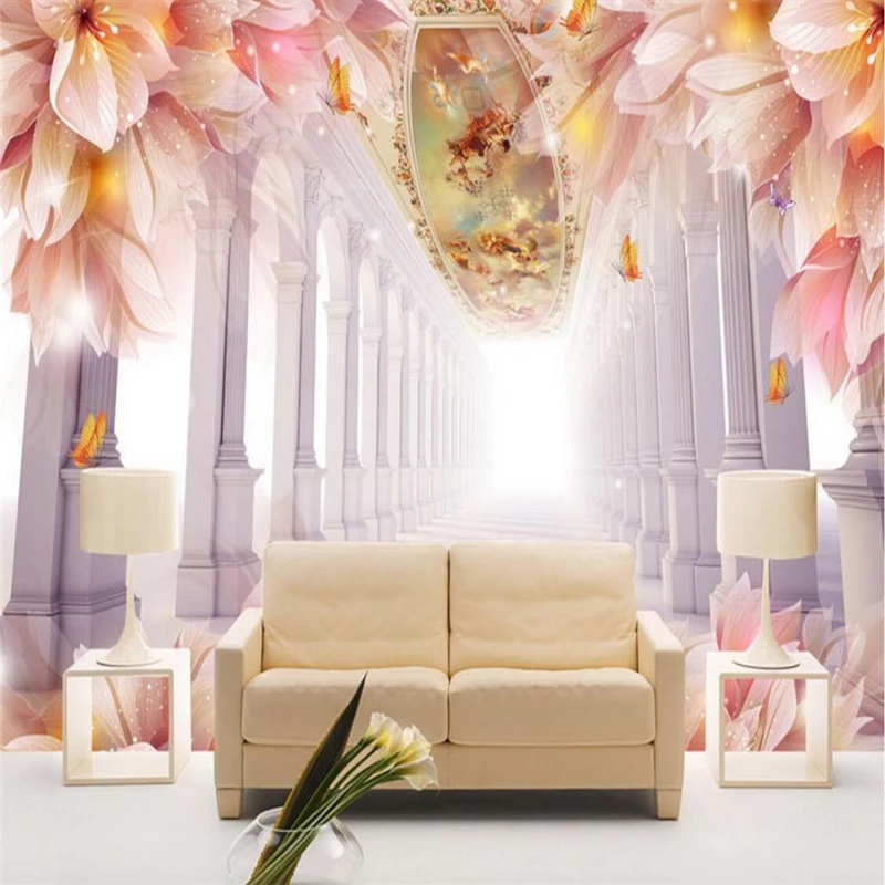 

beibehang Wallpaper Mural Wall Stick Romantic Lily European Roman Column TV Wall Background papel de parede wall paper