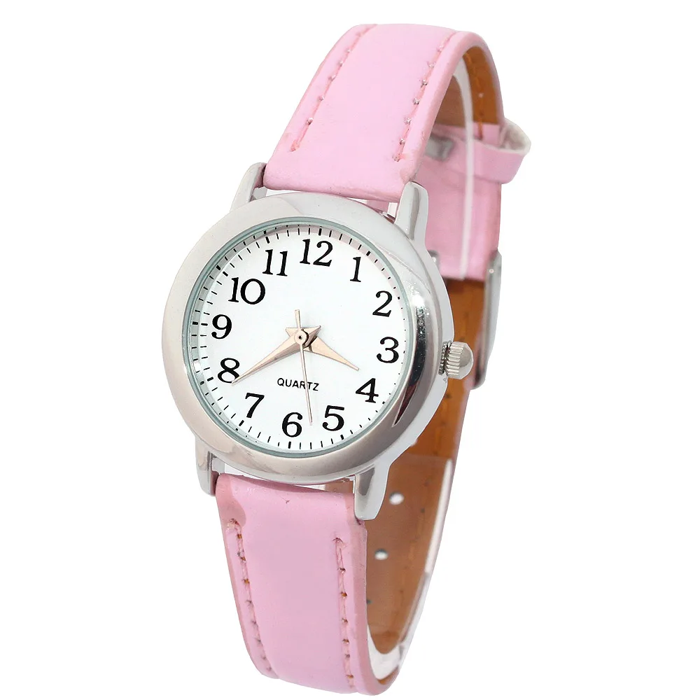 Модные женские часы, модные часы с кожаным ремешком для детей, для мальчиков и девочек, женские часы, кварцевые, круглые, унисекс, спортивные наручные часы, простые часы