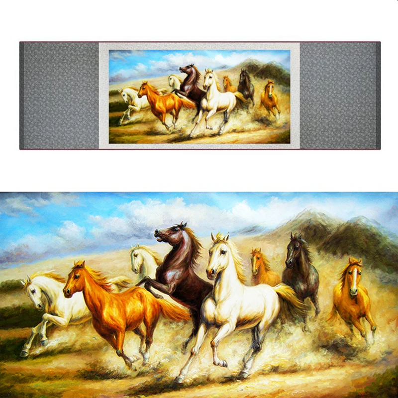 

top quality Chinese Horse silk painting Horse art painting Silk scroll art painting eight horse painting 19062702