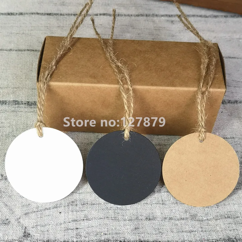 100pcs 5cm White Black Brown Kraft Paper Blank Circle Round Packaging Hang Tags Wedding/Party Candy Boxes Price Tags Labels