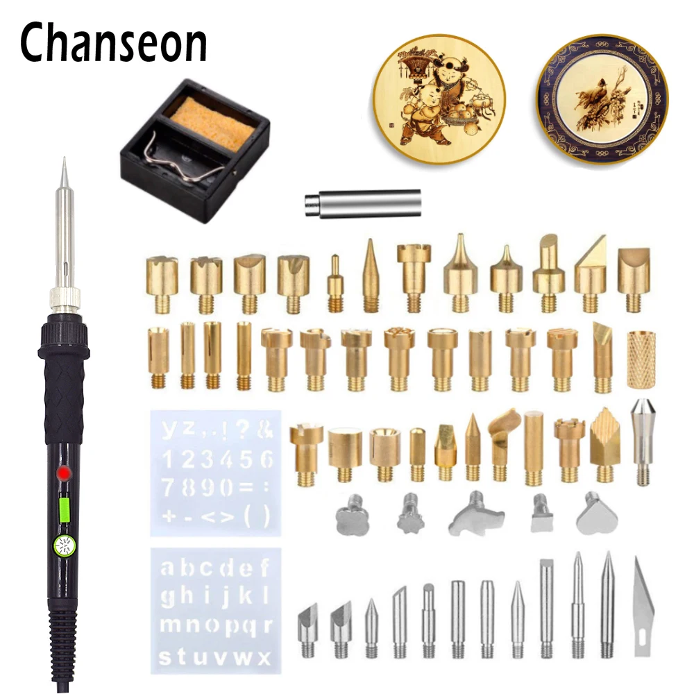 

ChanseonEU/US Plug 60W Electric Soldering Iron Carving Pyrography Tool Welding Tips Kit Wood Embossing Burning Soldering Pen Set