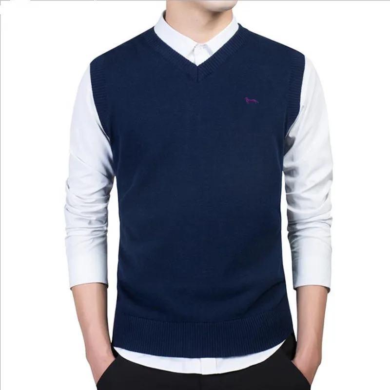 New Casual Spring&Autumn Sweater Men Vest V-Neck 100%cotton Embroidery harmont pullovers slim fit blaine sweaters