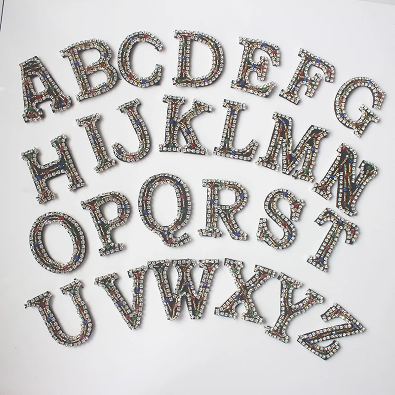 26 English Letter alphabet Rhinestones beads patches applique sew on beading applique clothes shoes bags decoration patch DIY