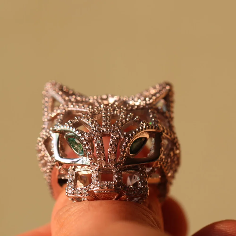 Silver Panther Ring For Women men 925 Sterling Silver Green Eyes Leopard finger Cubic Zirconia Ringen Party Jewelry Fine Jewelry