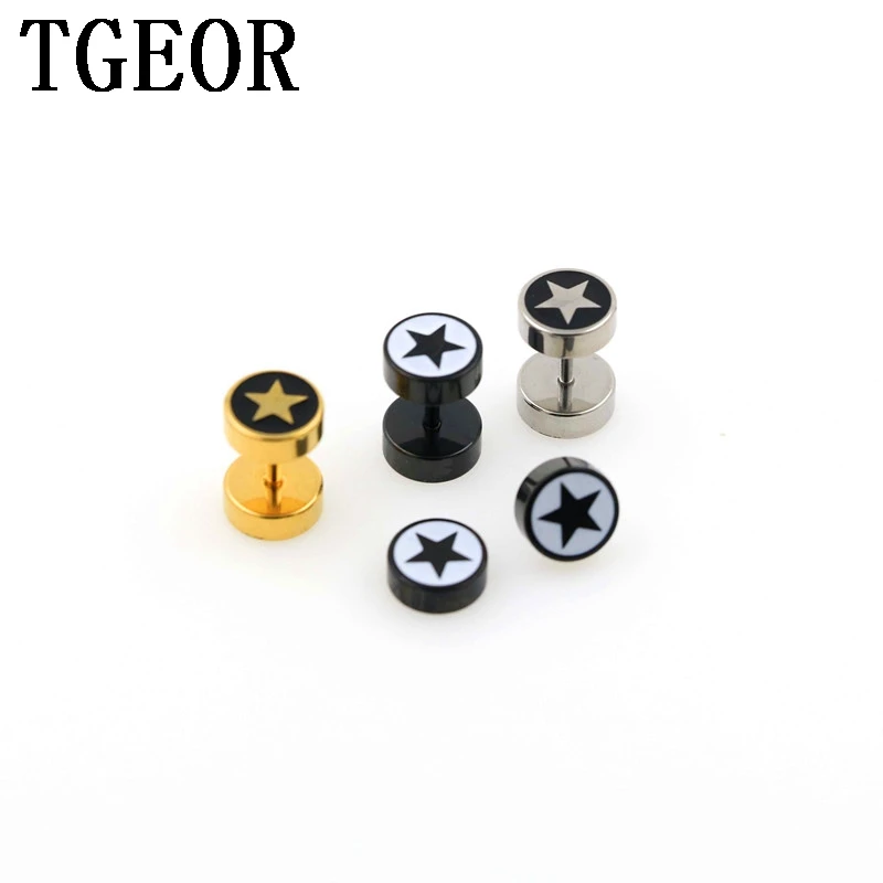 

free shipping illusion cheaters 20pcs 1.2*6*8/8mm Stainless Steel double side drop black oil star piercing fake plugs