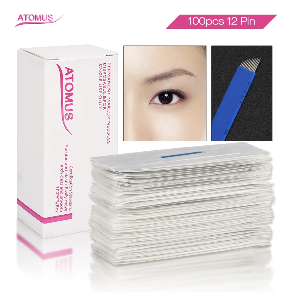 100pcs 12 Pins Needling Aghi Eyebrow Embroidery Hand Blade For Manual Pen Microblading Sobrancelhas Laminas Tebori