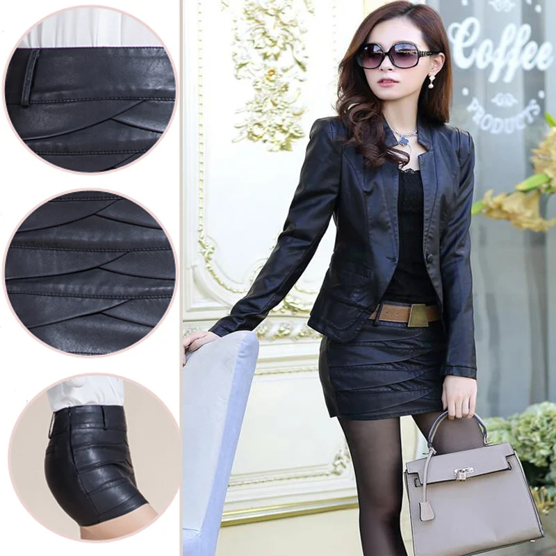 Spring new Korean female short paragraph Slim leather jacket women\'s PU leather jacket Women\'s skirt   TB141