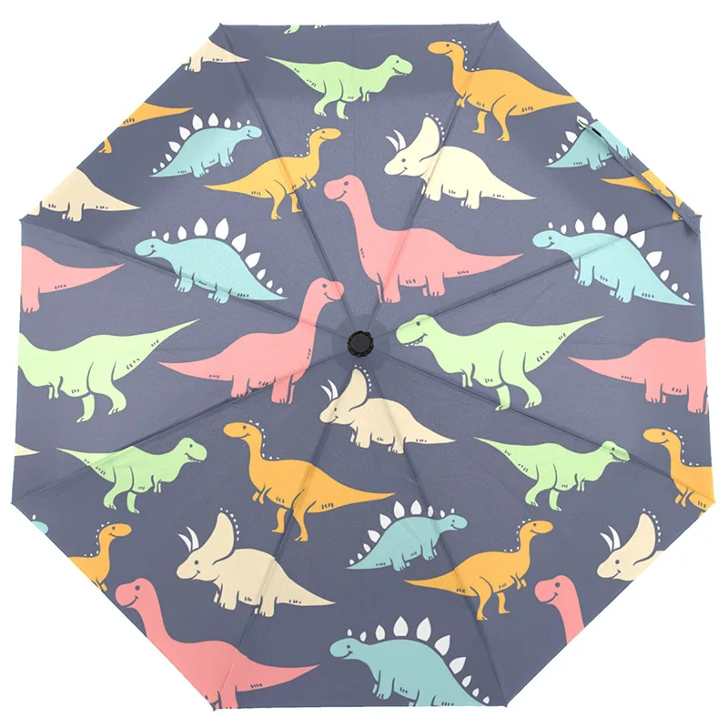 New Fully-automatic Three Folding Umbrella Dinosaur Printed Children Auto Open and Close Windproof Umbrella