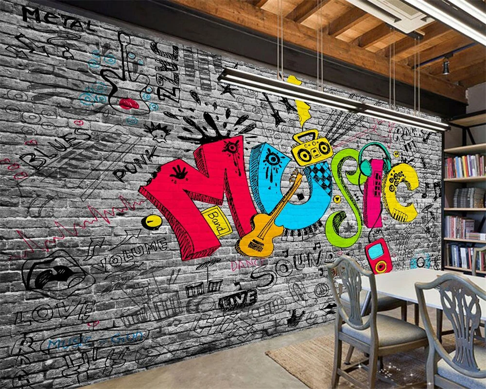 

Индивидуальные обои с 3D-эффектом, имитация кирпичной стены, граффити, абстрактные буквы, настенная роспись, декор для дома, бара, KTV, фоновая стена, 3D-обои